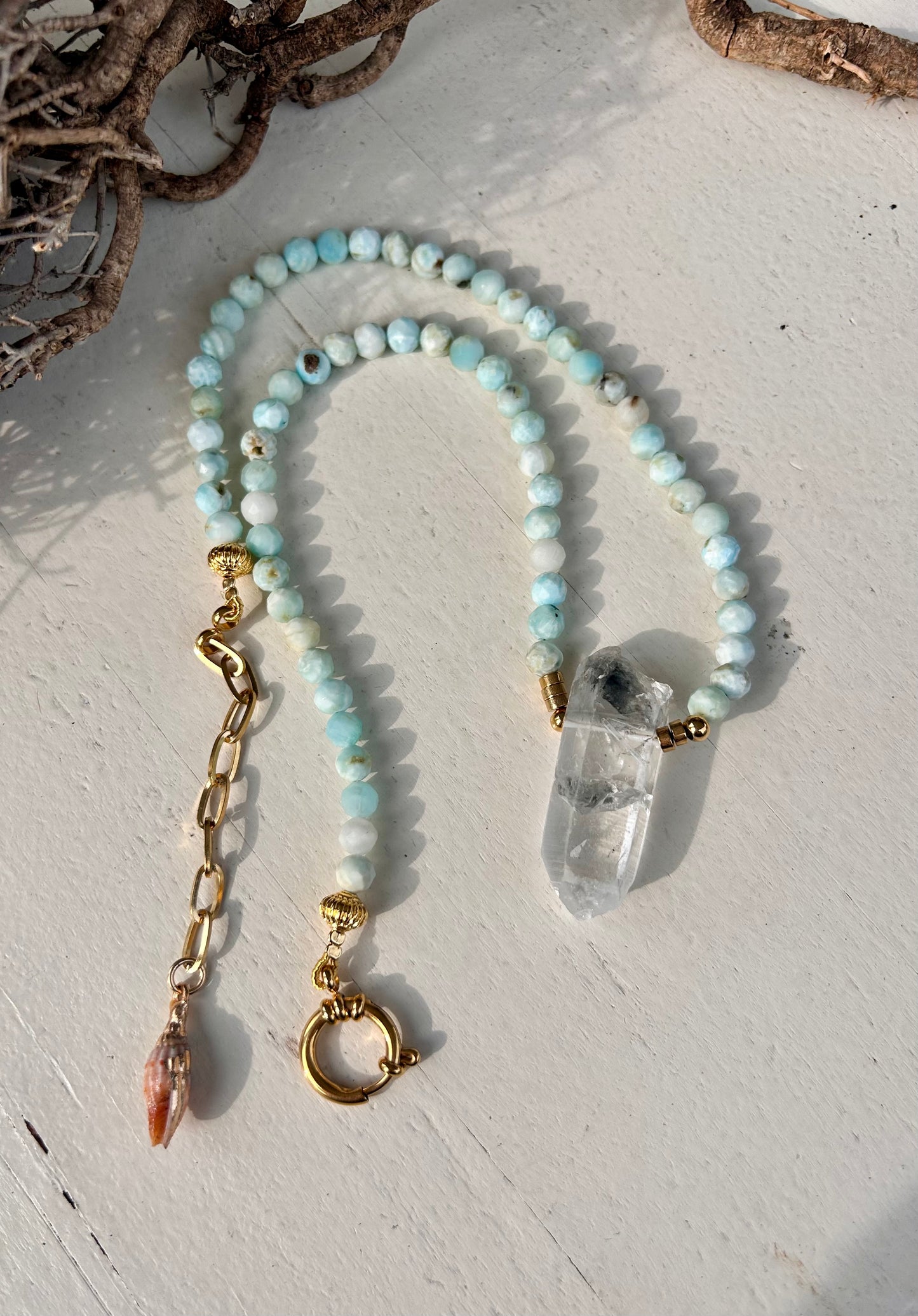 Oshun-Hemimorphit & Inclusion Quartz Handmade Kette | Limited Edition