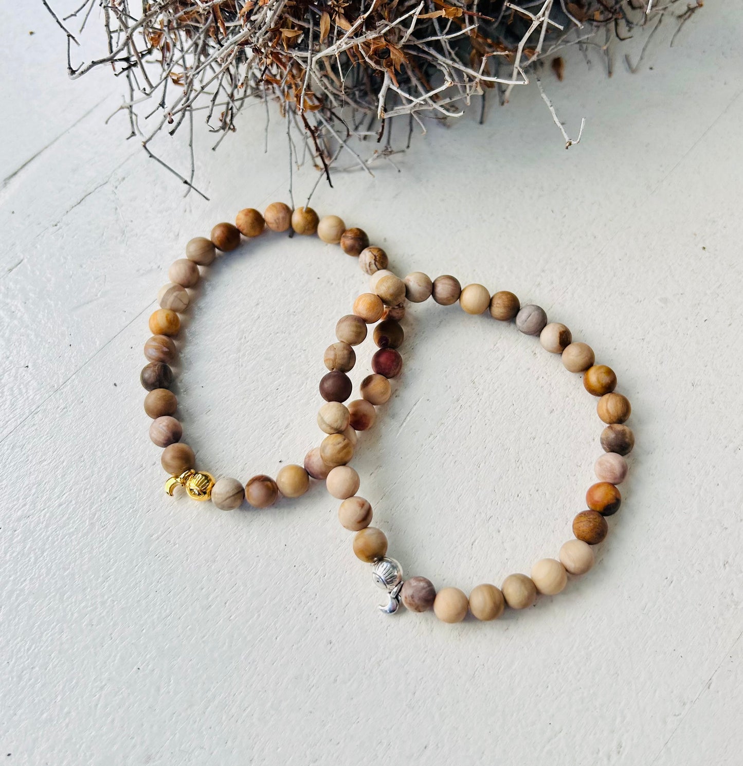 Bracelet en bois pétrifié | Fait main