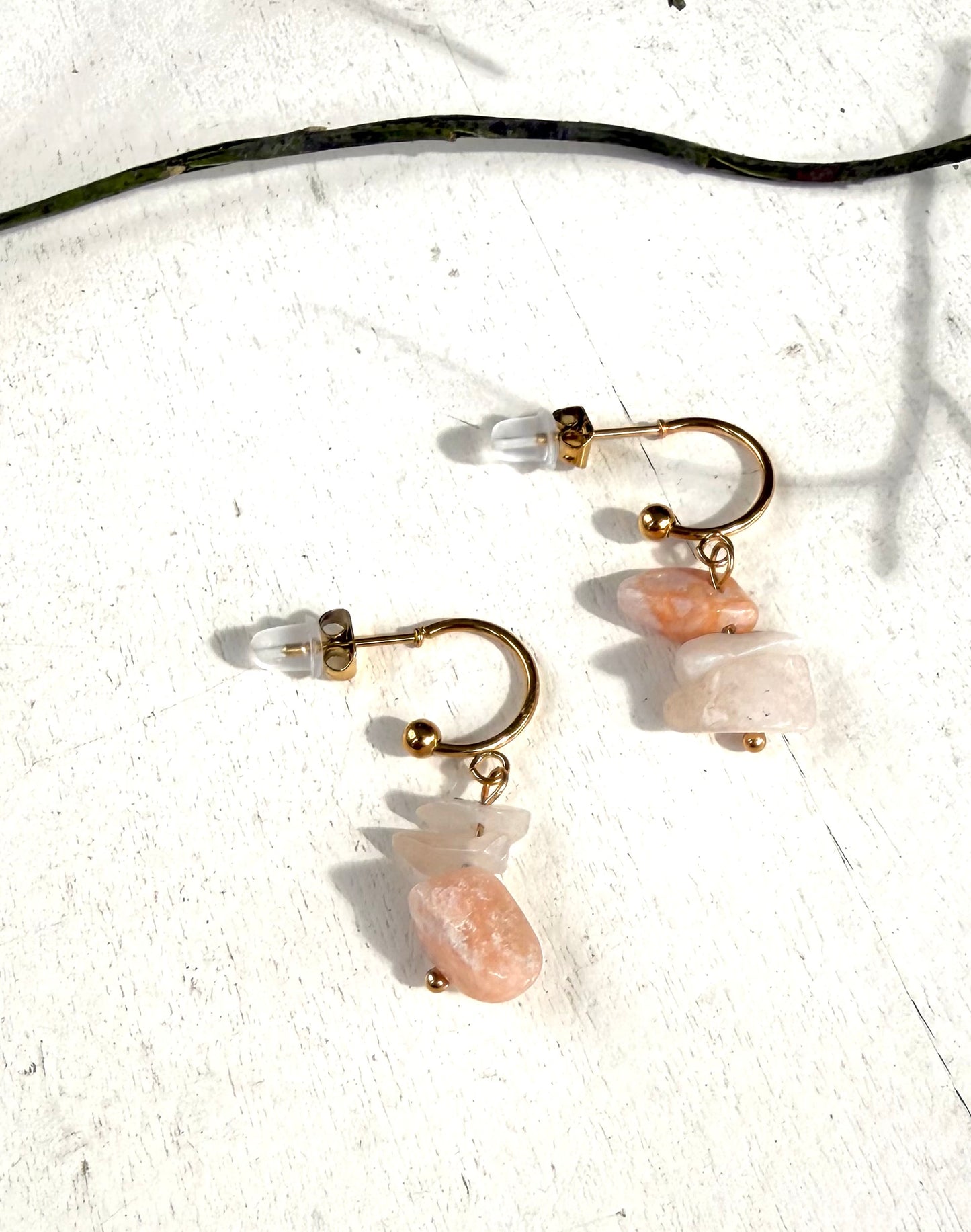 Halbcreolen · Ohrstecker Tigerauge & Rosenquarz | Einzelstücke