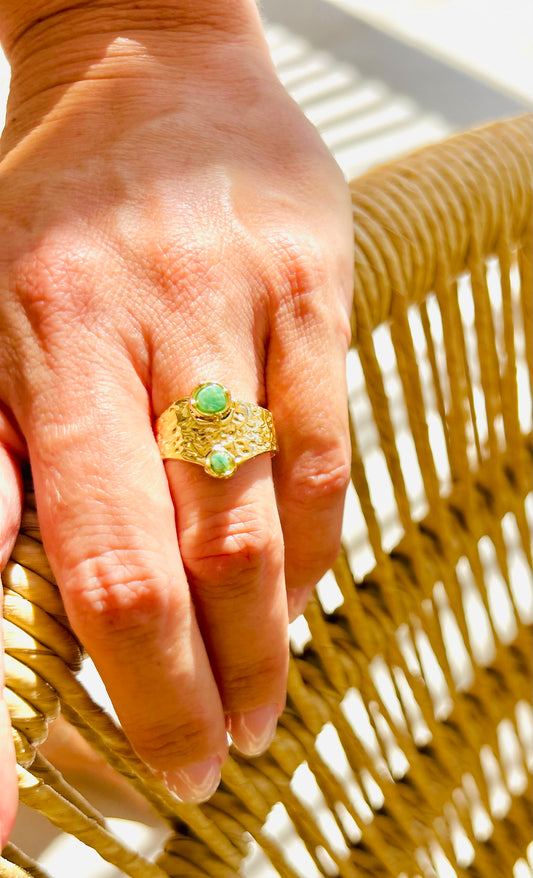 Es Vedrà - bague en acier inoxydable avec pierre précieuse