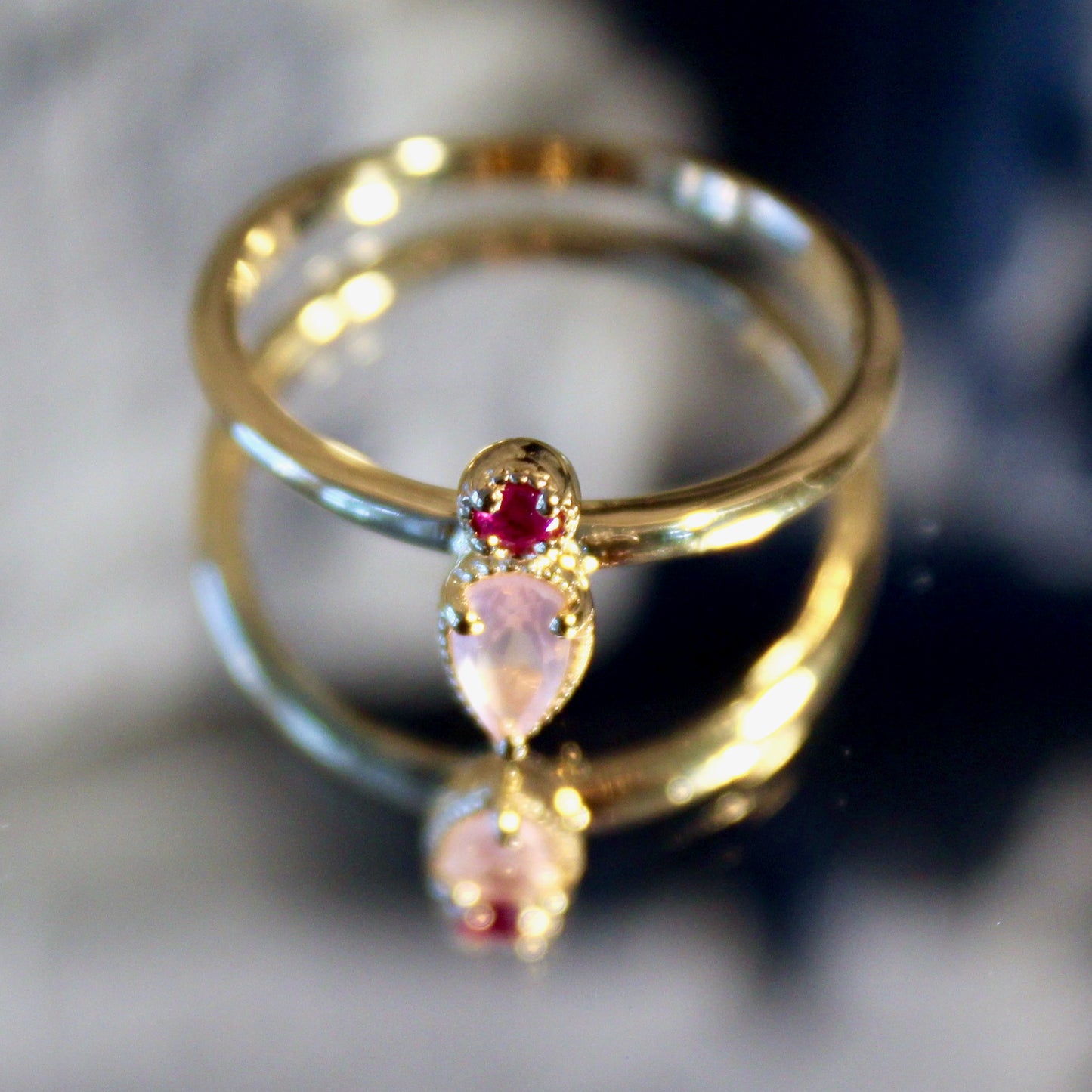 Bague Annea en quartz rose | Rubis | Pièce unique