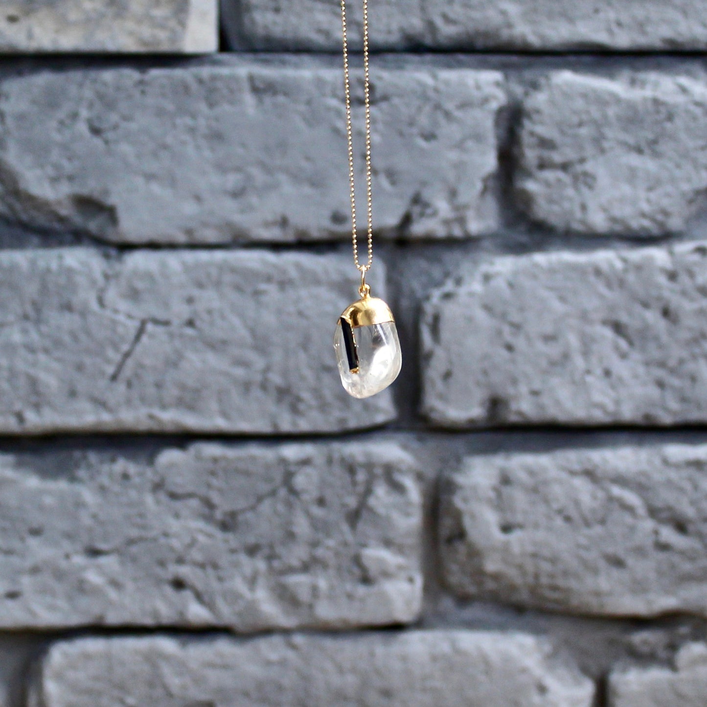 Pendentif en cristal de roche et tourmaline verte | Collection vintage