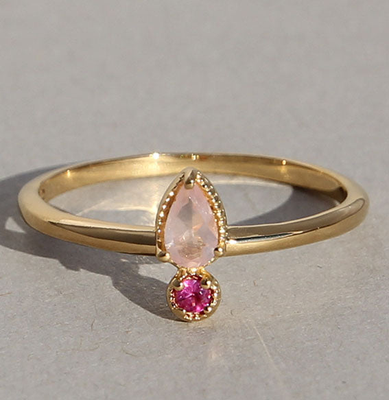 Bague Annea en quartz rose | Rubis | Pièce unique
