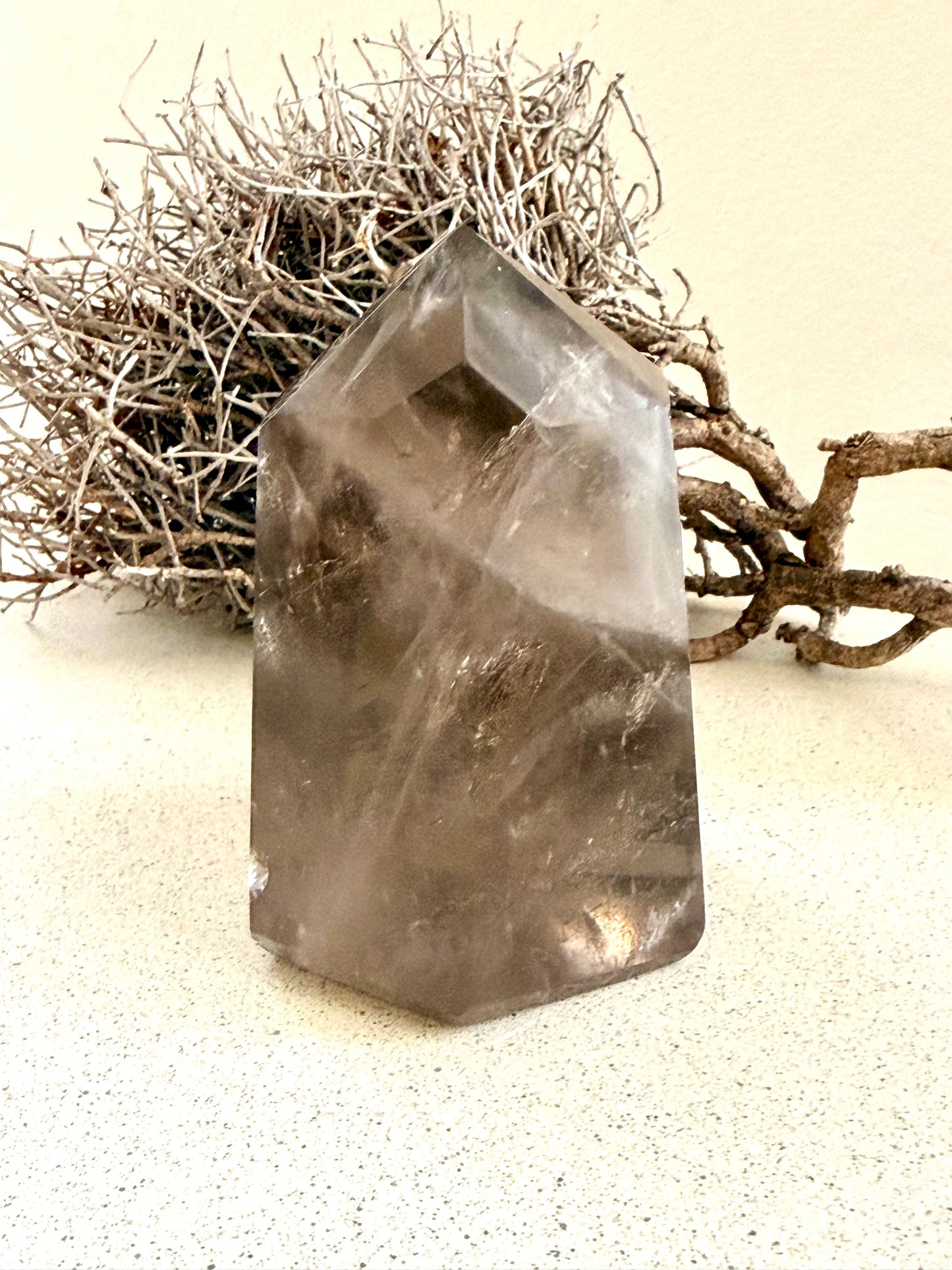 Rauchquarz Spitze mit Regenbögen · Einzelstück