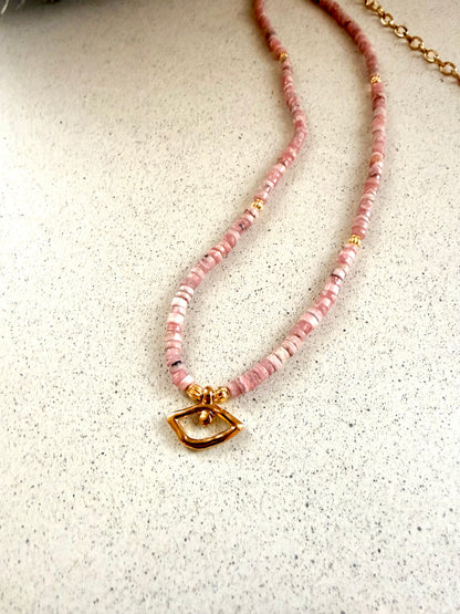 AMORIS - Rhodochrosit Kette mit Schutzauge | Unikat