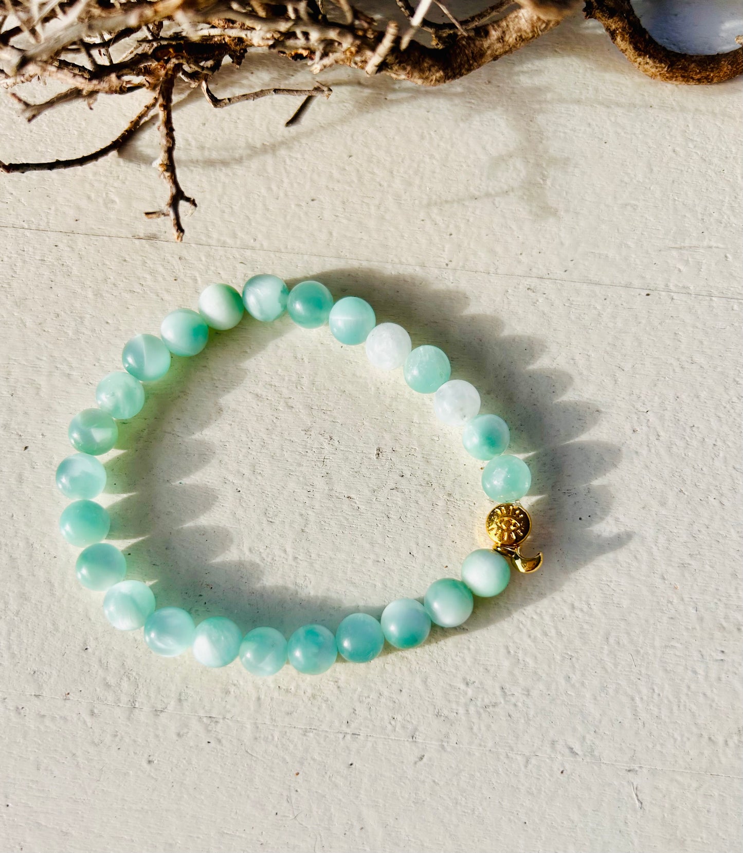 Bracelet en pierre de lune verte | Garniérite | Fait main