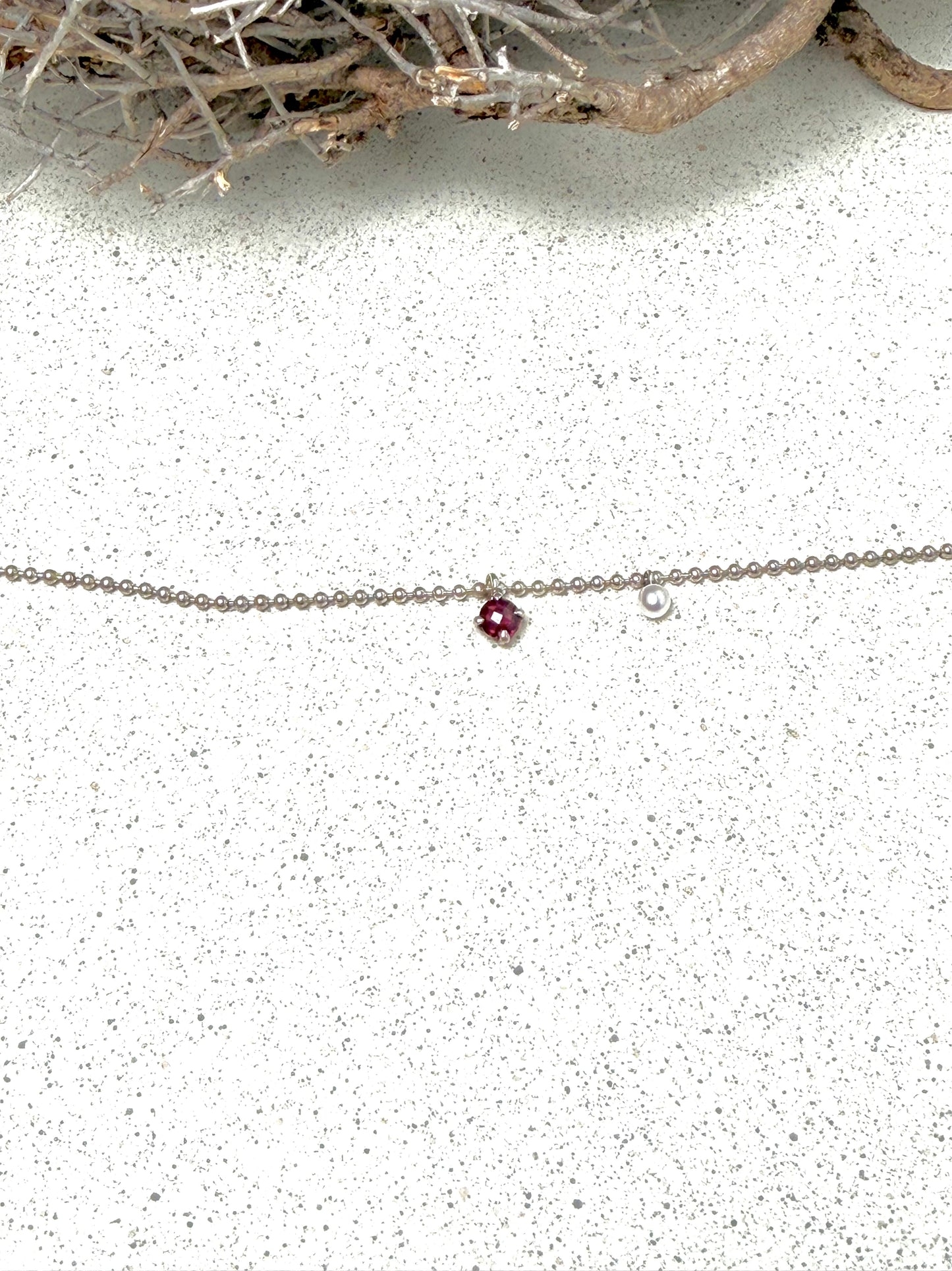 925 Silberarmband · Granat & Perle