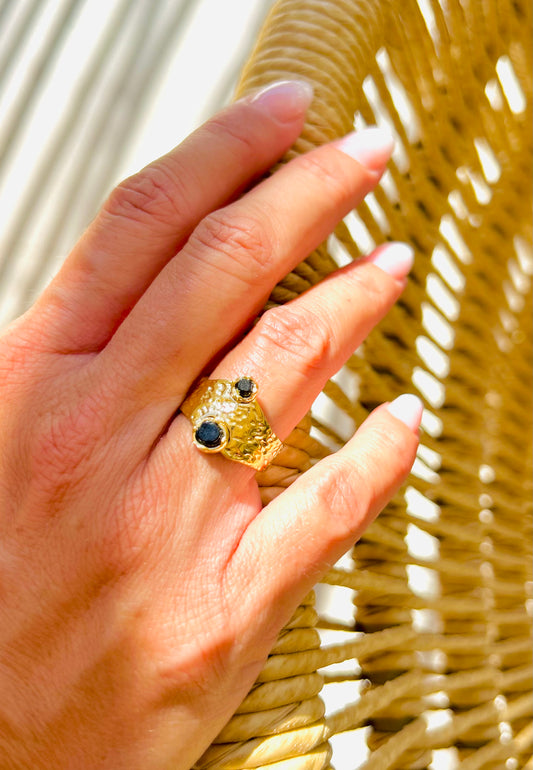 Es Vedrà - bague en acier inoxydable avec pierre précieuse