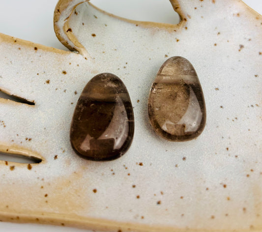 Pendentif en quartz fumé | Pierre roulée percée avec cordon en cuir