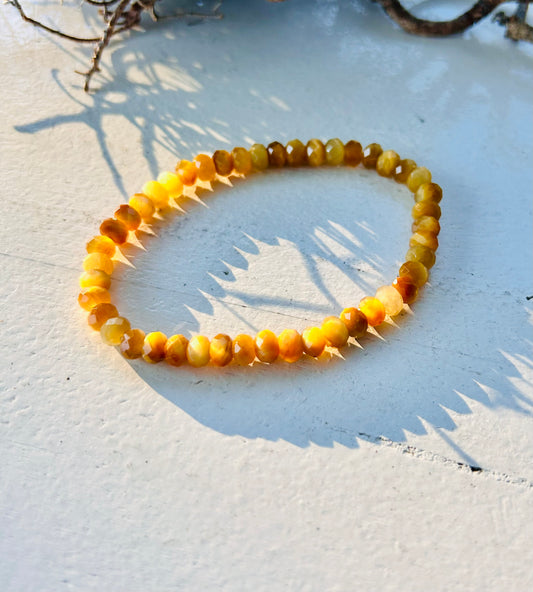 Bracelet œil de tigre jaune | bouton facetté