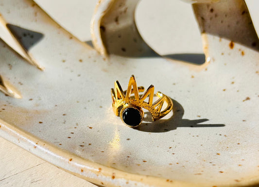 Bague - Pierre de lune arc-en-ciel d'Isis | Onyx | Cornaline | Améthyste