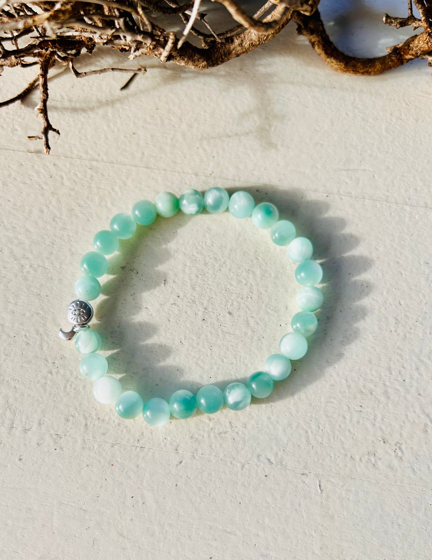 Bracelet en pierre de lune verte | Garniérite | Fait main