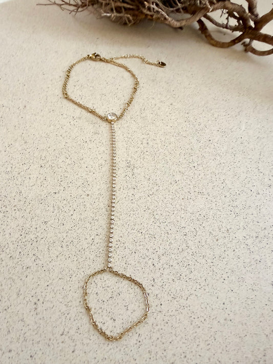 Edelstahl Handkette mit Strass 16x5 – Filigraner Handschmuck Damen, anlauffrei