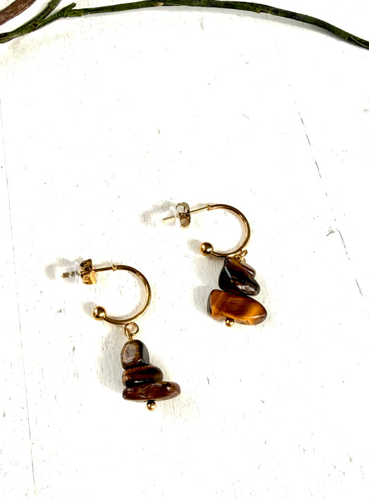 Halbcreolen · Ohrstecker  Tigerauge & Rosenquarz | Einzelstücke