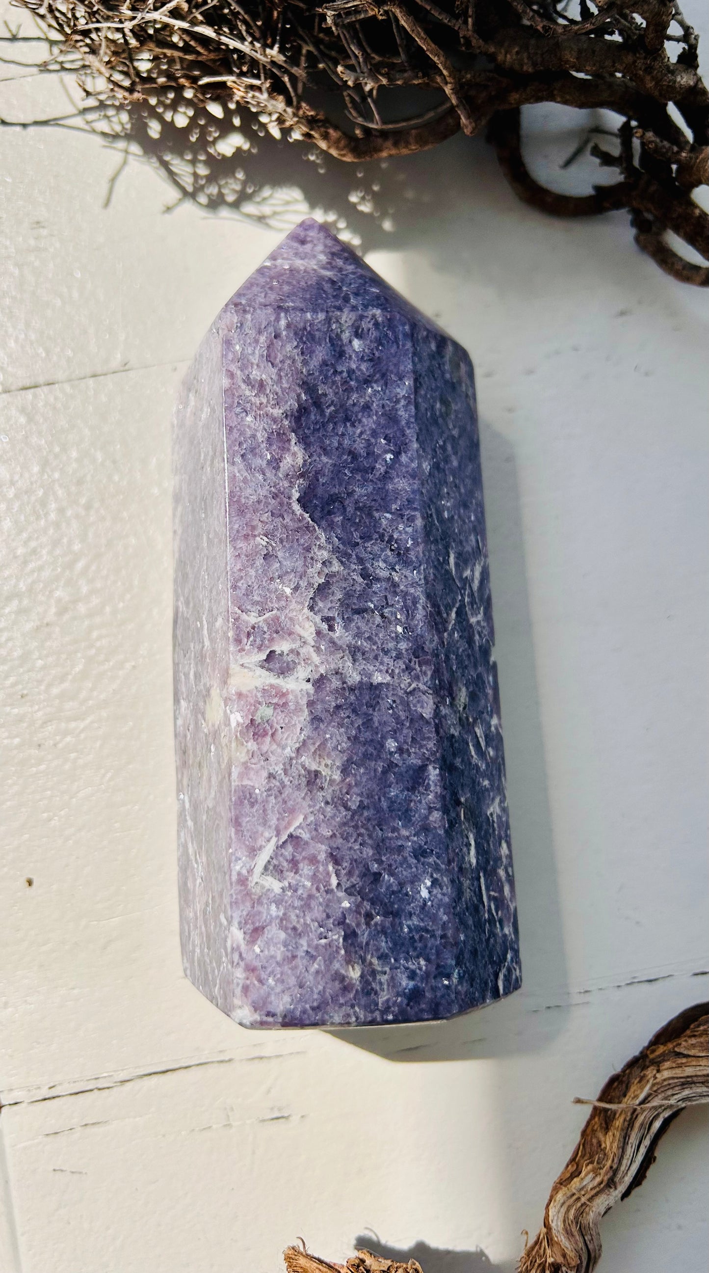 Pointe en lépidolite