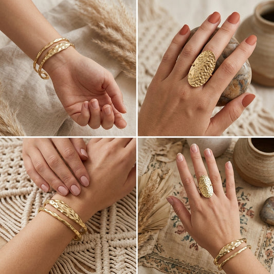 Cleo - Gehämmertes Zweireihiges Armband in Gold