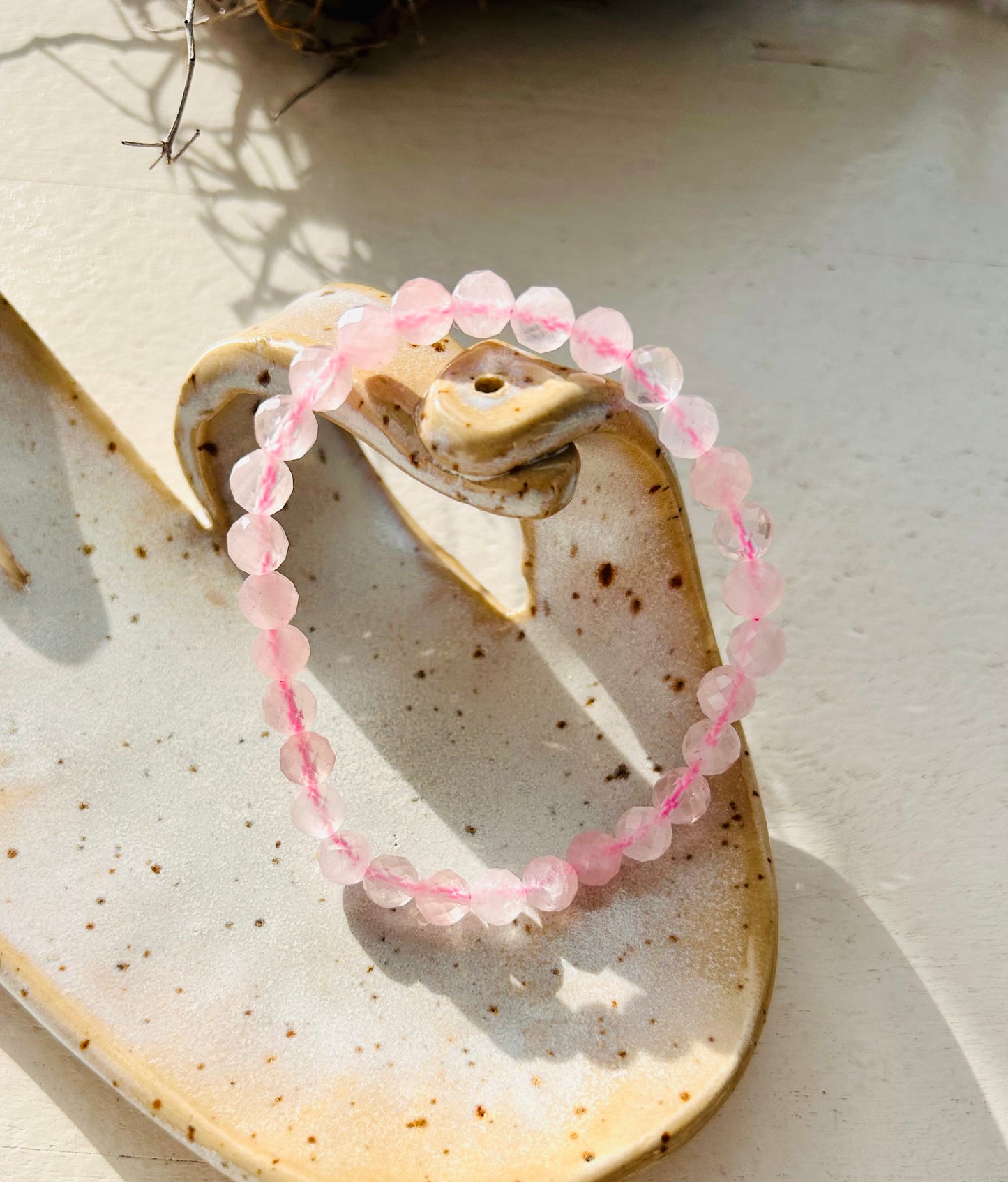 Bracelet en quartz rose à facettes
