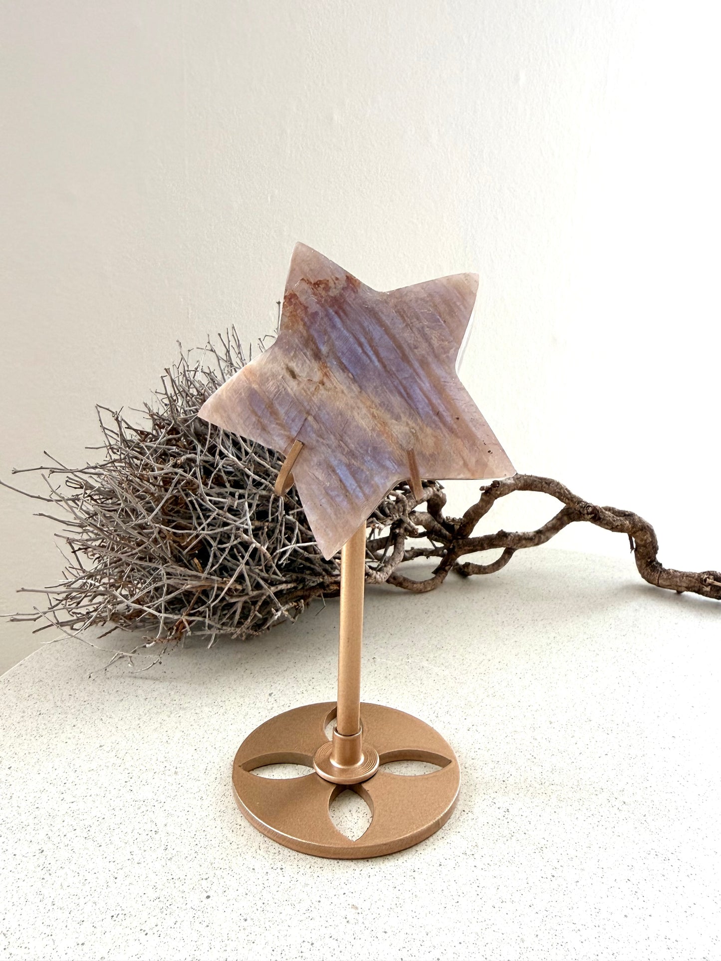 Mondstein Stern mit Ständer · Heilstein · ca. 60–70 mm · Naturstein Qualität AA