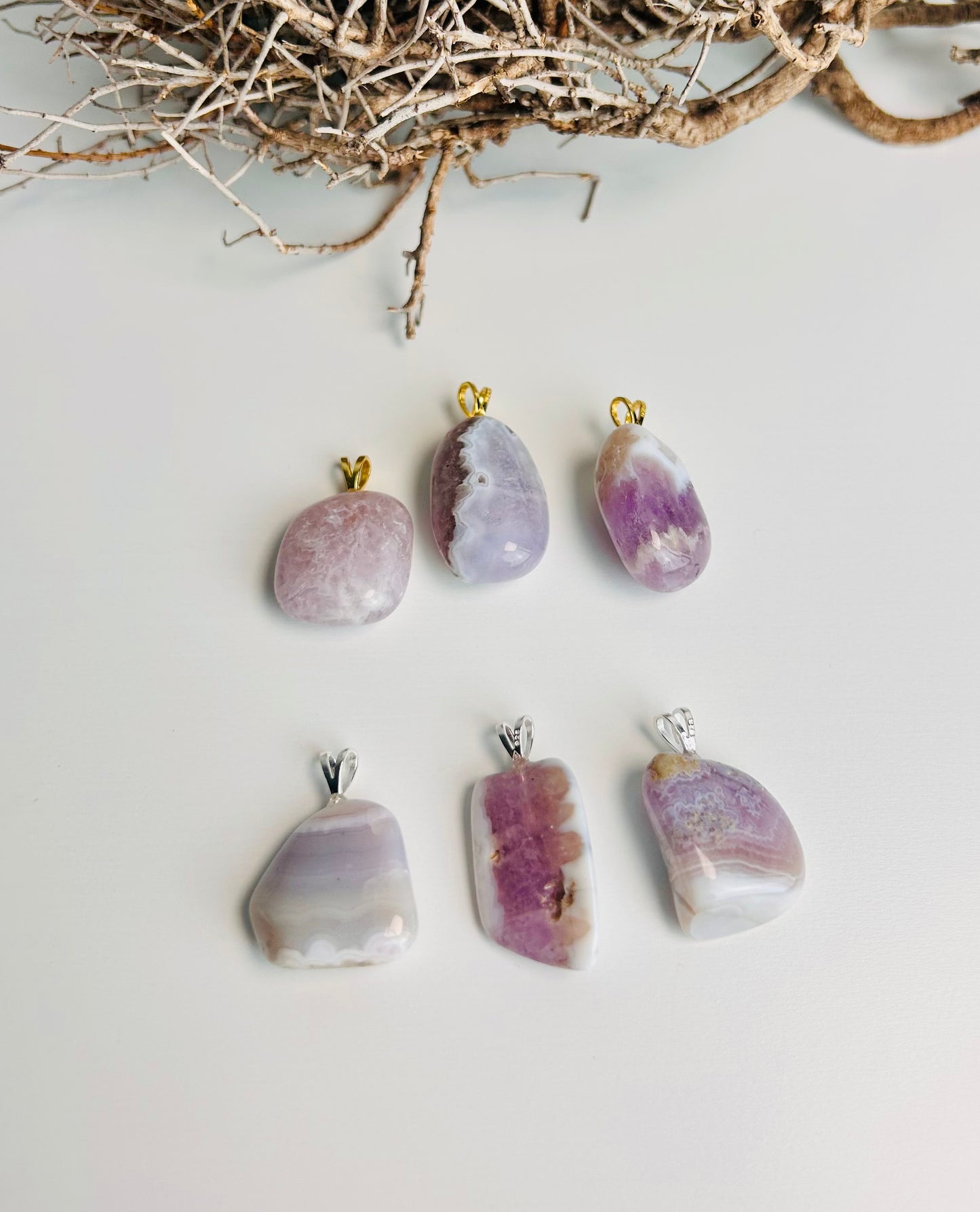 Collier pendentif améthyste calcédoine