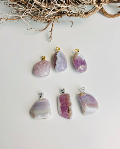 Collier pendentif améthyste calcédoine