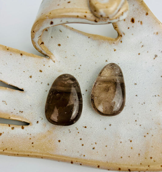 Pendentif en quartz fumé | Pierre roulée percée avec cordon en cuir
