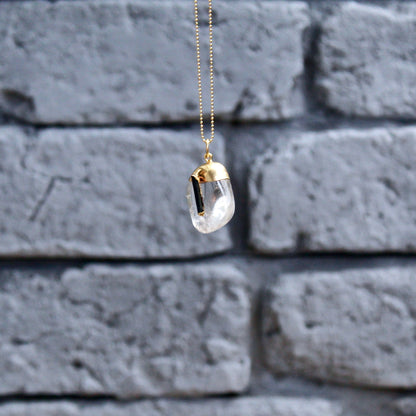 Pendentif en cristal de roche et tourmaline verte | Collection vintage