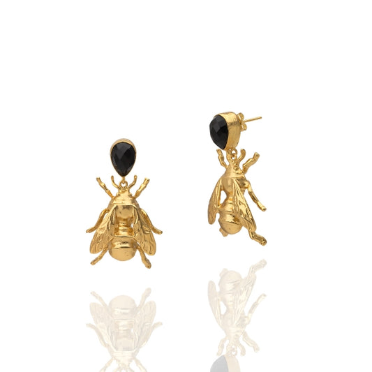 Boucle d'oreille en onyx - Abeille