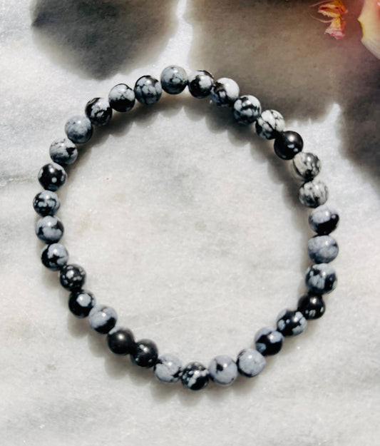 Bracelet en obsidienne flocon de neige