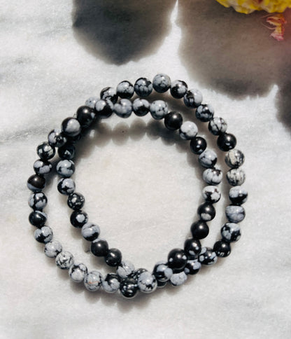 Bracelet en obsidienne flocon de neige