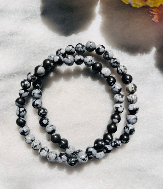 Bracelet en obsidienne flocon de neige